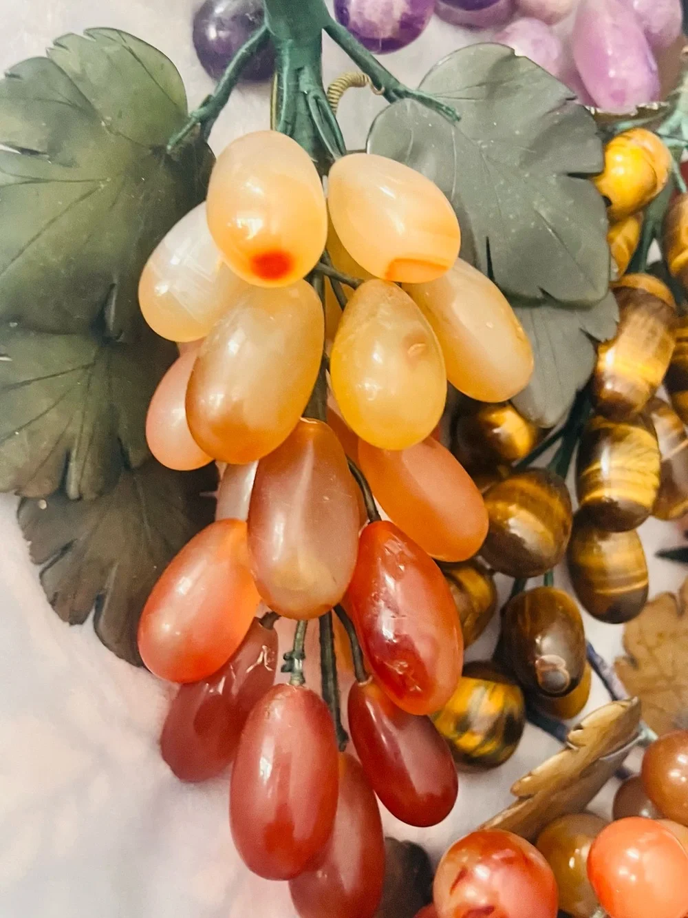Decorative Gemstone Fruit Cluster Accent - Purple, Amber, Green